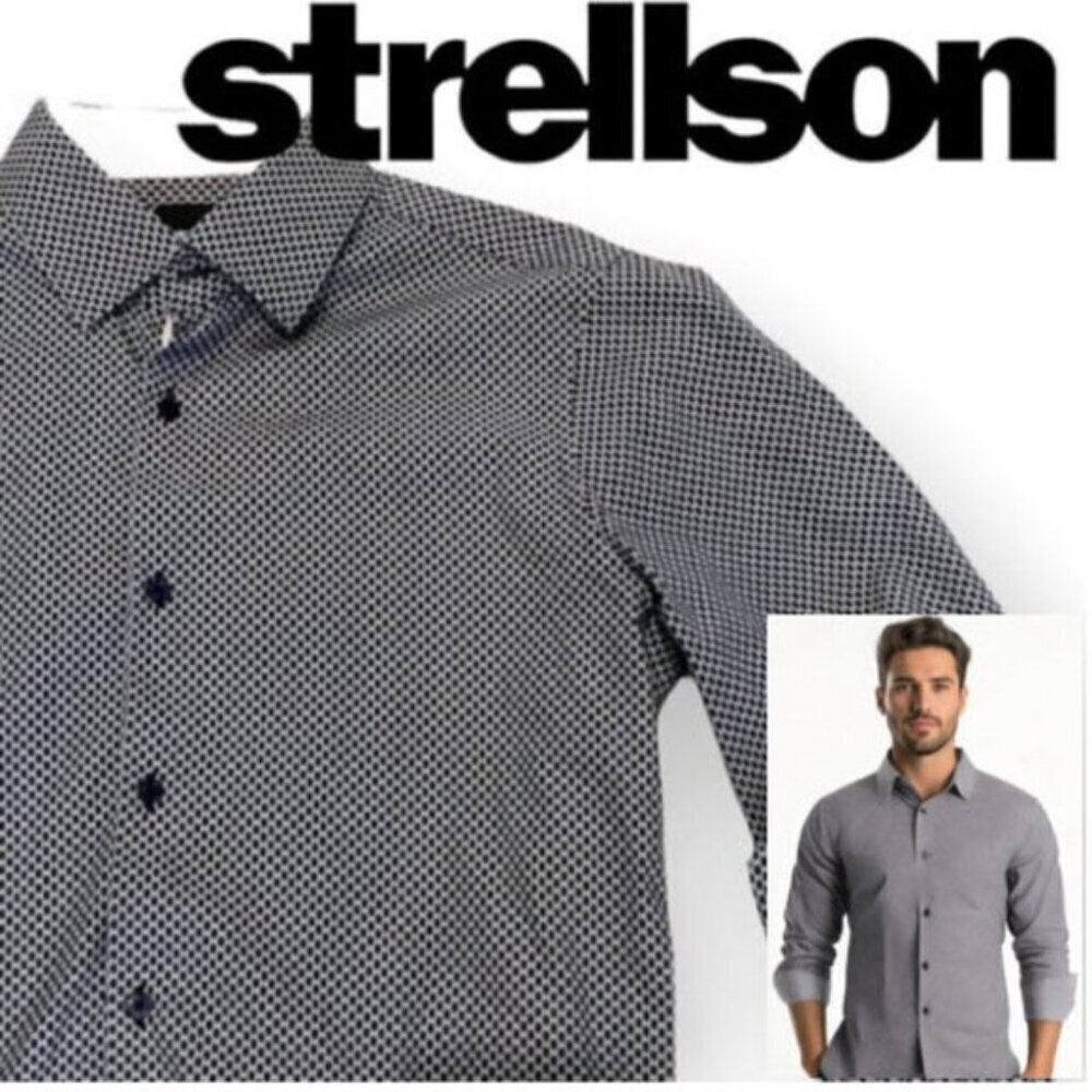 Strellson Blue Shirt Print Slim Fit button down 38/15